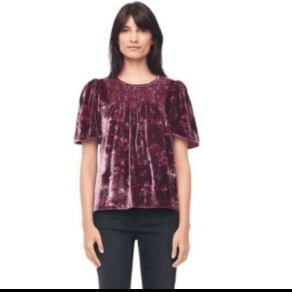 Rebecca Taylor Plum Jewel Velvety Smocked Top